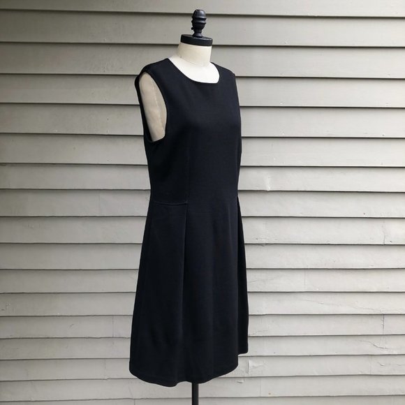 ST. JOHN CAVIAR Exposed Back Zipper Sleeveless Black Midi Shift Dress Pockets 12 - Picture 6 of 16